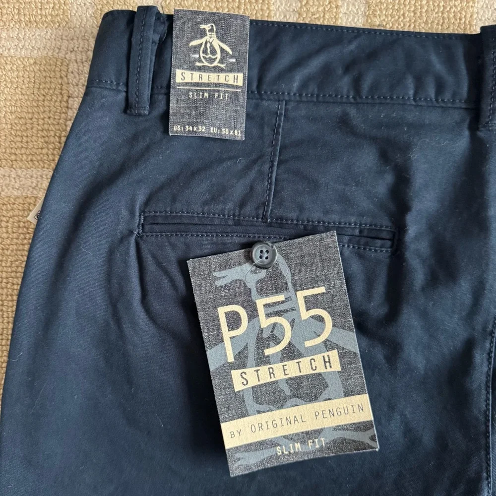 Original Penguin P55 Stretch Slim Fit Pants Business Casual Navy Blue 34x32